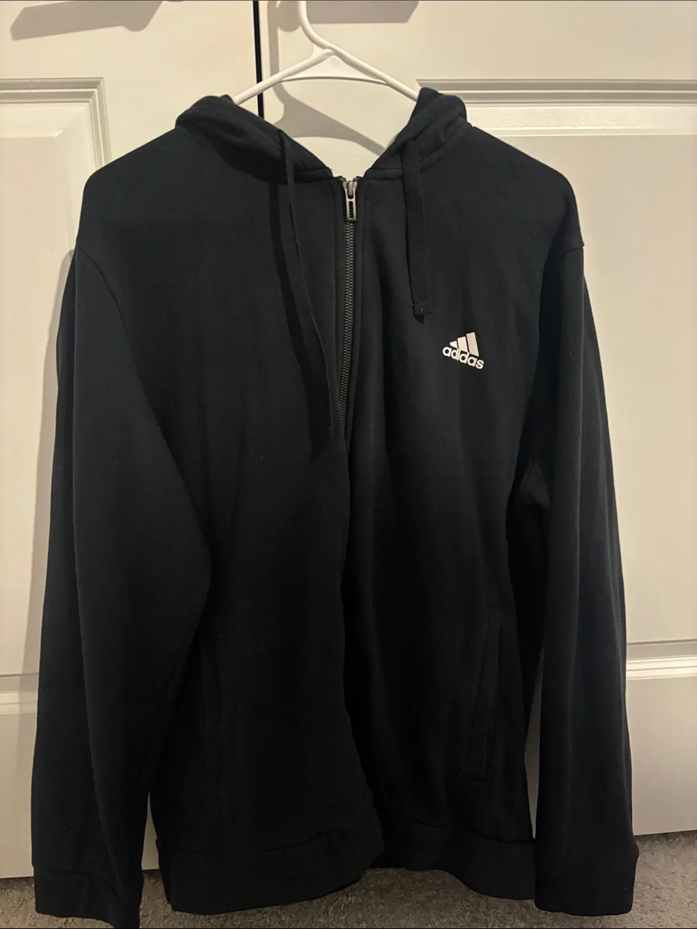 adidas Black Full-Zip Hooded Jacket with White Logo